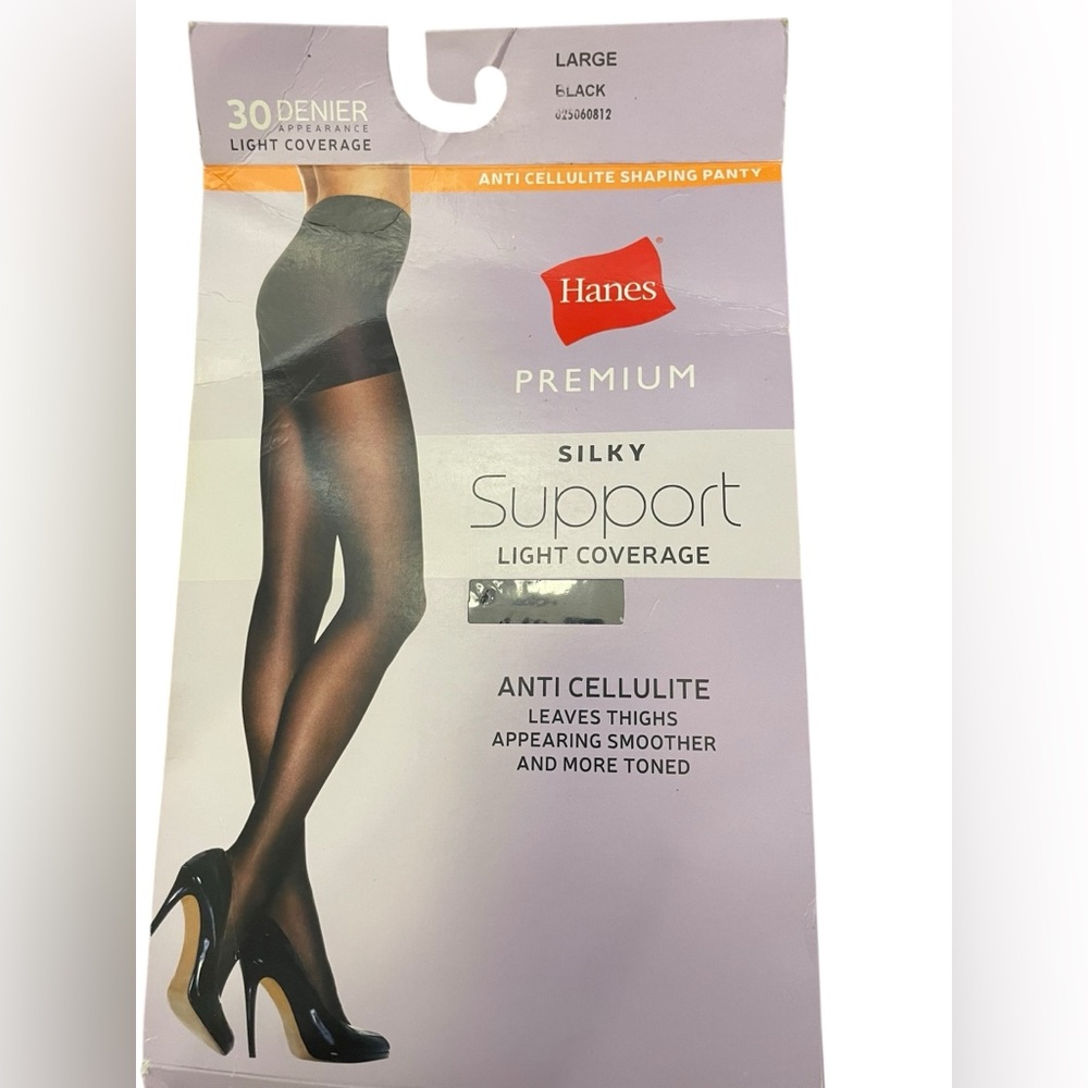 Hanes Premium Anti Cellulite Shaping Panty Hose Black Large Light Coverage‎ 30DN